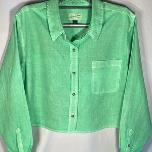 Universal Thread Green Linen Cropped Button-Up XL